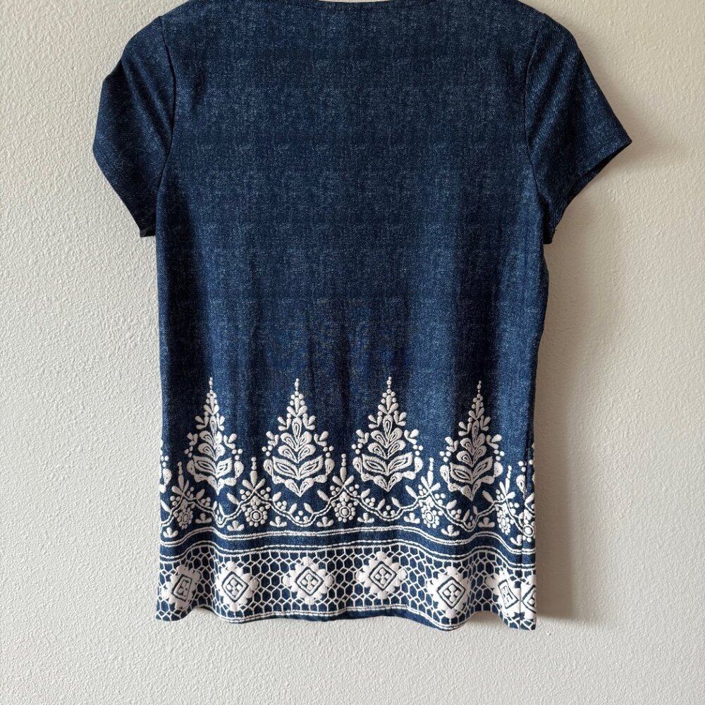 Tacera Blue Short Sleeve Puff Print Shirt Size S - Picture 3 of 7
